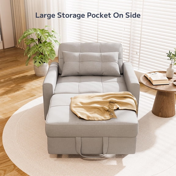 Asofer 3-in-1 Convertible Sleeper Sofa Bed, Adjustable Futon Couch Recliner with Metal Frame for Living Room, Home & Office - Light Gray