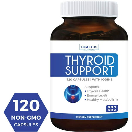 Healths Harmony Thyroid Support Supplement (NON-GMO) 120 Capsules: Support Your Energy & Increase your Metabolism For Weight Loss - Iodine & Ashwagandha Root for Thyroid