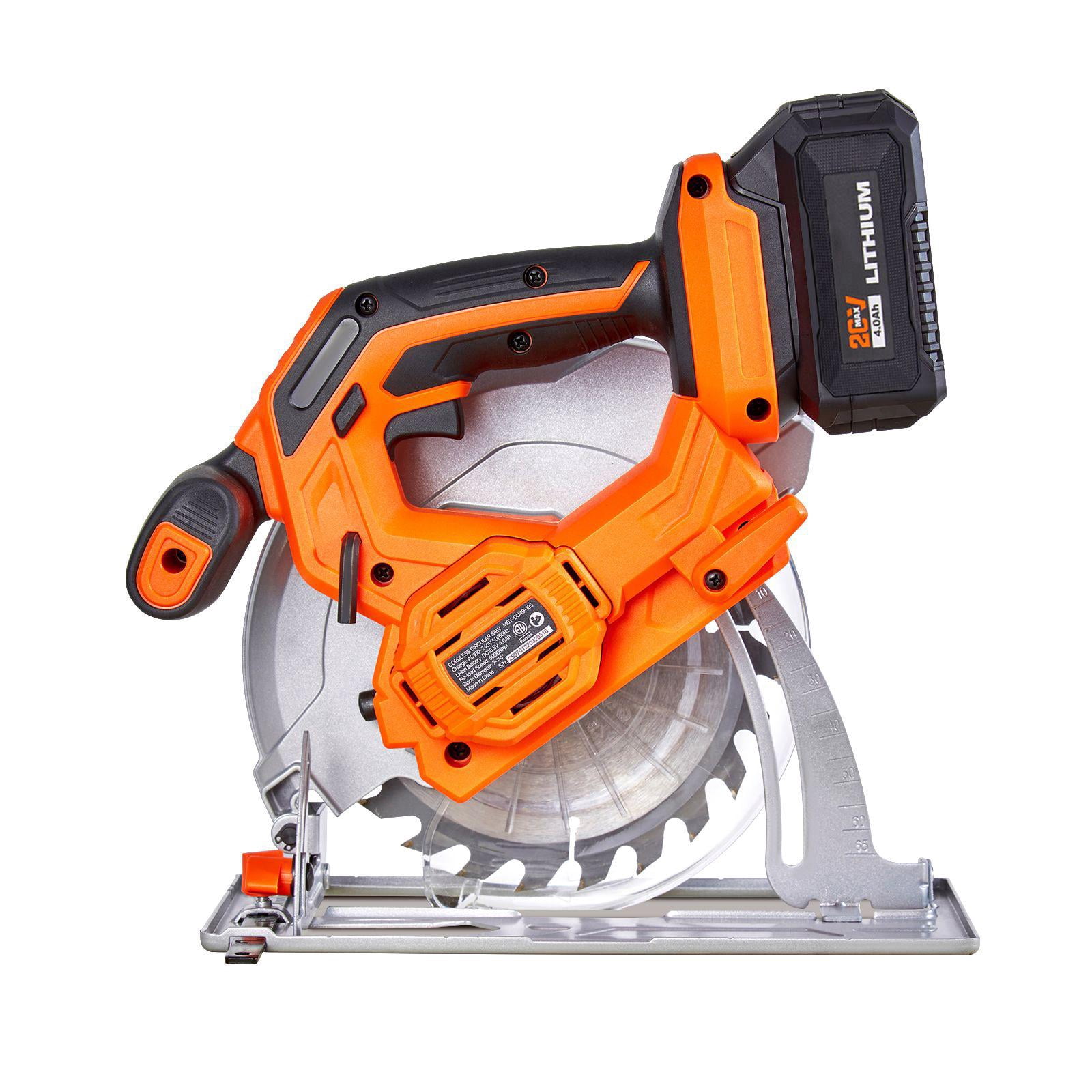 Cordless Circular Saw 6.5 Inch 4700 RPM Brushless Motor 0-45 Degree Mitering LED Light Wood Cutting Kit with Battery and Charger
