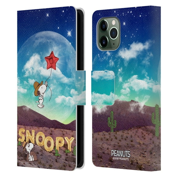 Head Case Designs Officially Licensed Peanuts Snoopy Space Cowboy Nebula Fly Balloon Leather Book Wallet Case Cover Compatible with Apple iPhone 11 Pro
