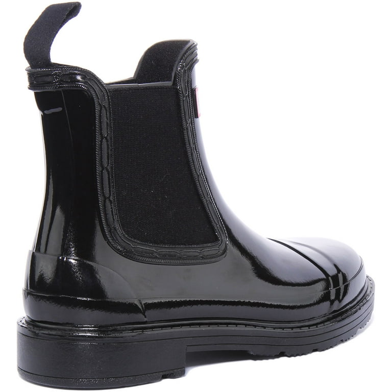 ◆HUNTER◆ WOMEN Commando Chelsea Gloss Rain Boots Black Hunter Original Women's Commando Gloss Chelsea Boots In