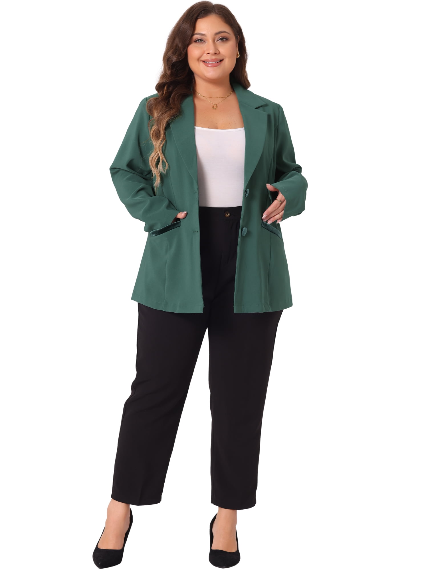 DARING DIVA Women's Plus Size Lapel Button Business Casual Suit Jacket 4X Dark Green