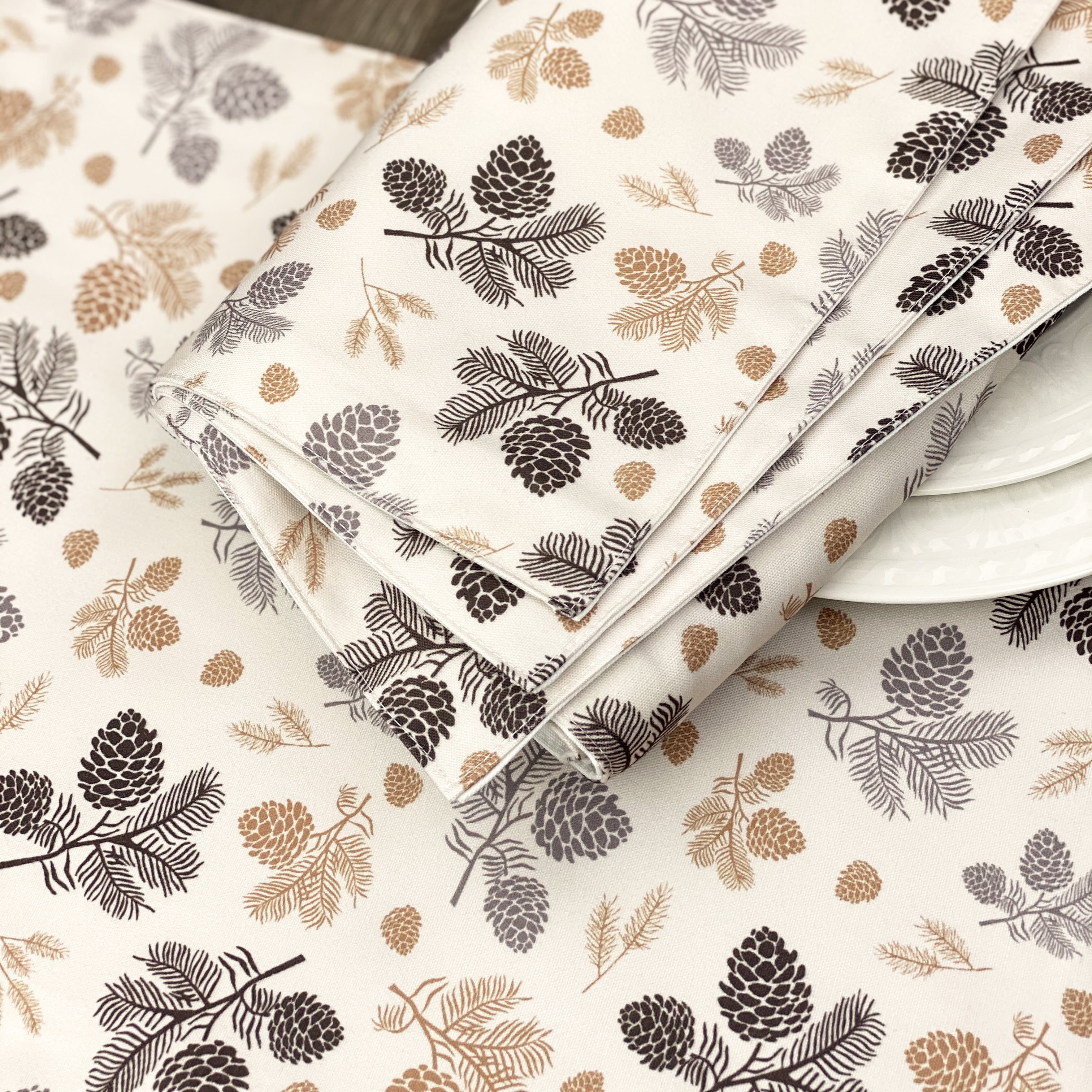 Set of 4 Autumn pine cone placemat, fir branches and pinecones, Washable Cotton Placemat for fall dining table