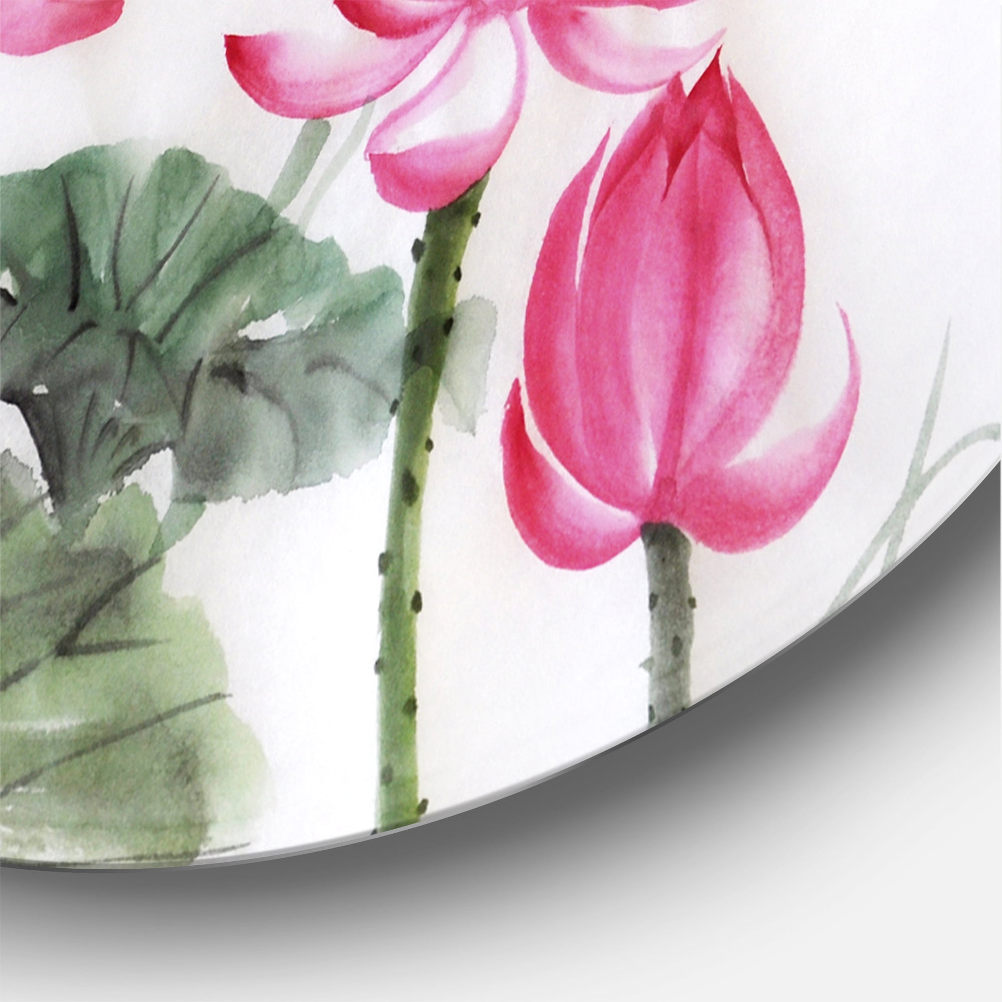 Designart 'Ancient Pink Lotuses In The Pond I' Traditional Circle Metal Wall Art 29x29 - Disc of 29