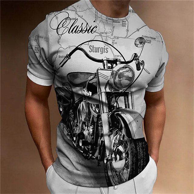 Camiseta con estampado de motocicleta 3D para hombre, camisa clásica Vintage de manga corta para hombre, camisas de motorista de paseo callejero, Tops de gran tamaño