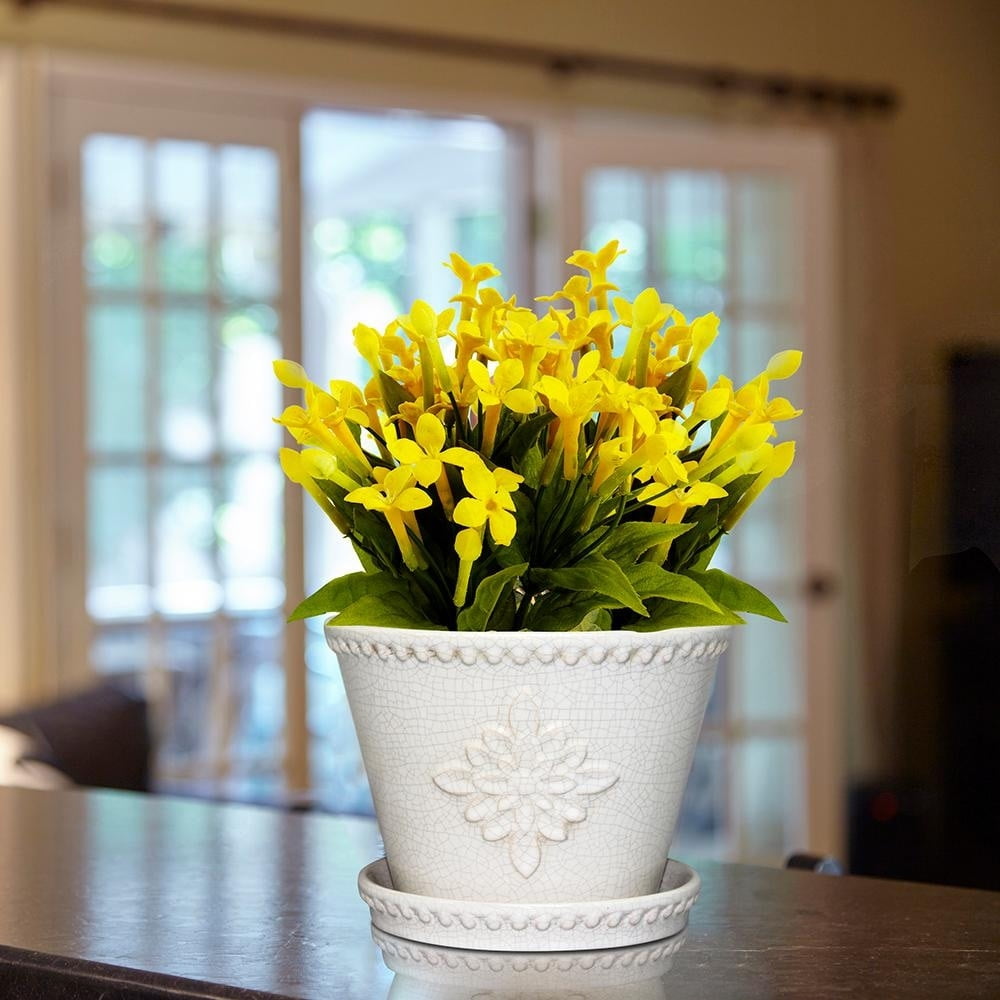 Att Southern CRM-030928 Ceramic Planter With Saucer, Lorna/White Crackle, 8-In. - Quantity 2