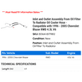 thumbnail image 2 of Inlet and Outlet Assembly From Oil Filter To Radiator Oil Cooler Hose - Compatible with 1996 - 2005 Chevy Blazer RWD 4.3L V6 1997 1998 1999 2000 2001 2002 2003 2004, 2 of 2