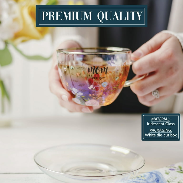 Pavilion Gift Company Mom - 7 oz Glass Tea Cup and Saucer