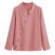 thumbnail image 5 of Camiseta de Solapa de Rayas Sueltas de Manga Larga de las Mujeres con Botón de Cuerda Elástica, Malla Estilo Superior, 5 of 8