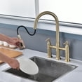 thumbnail image 3 of SUMERAIN 8-Inch Centerset Kitchen Bridge Faucet with Pull Down Sprayer 3 Hole Kitchen Faucet Stainless Steel, Brushed Gold, 3 of 10