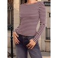 thumbnail image 2 of Womens Long Sleeve Striped Crew Neck Slim Fit Knit Top Blue, 2 of 17