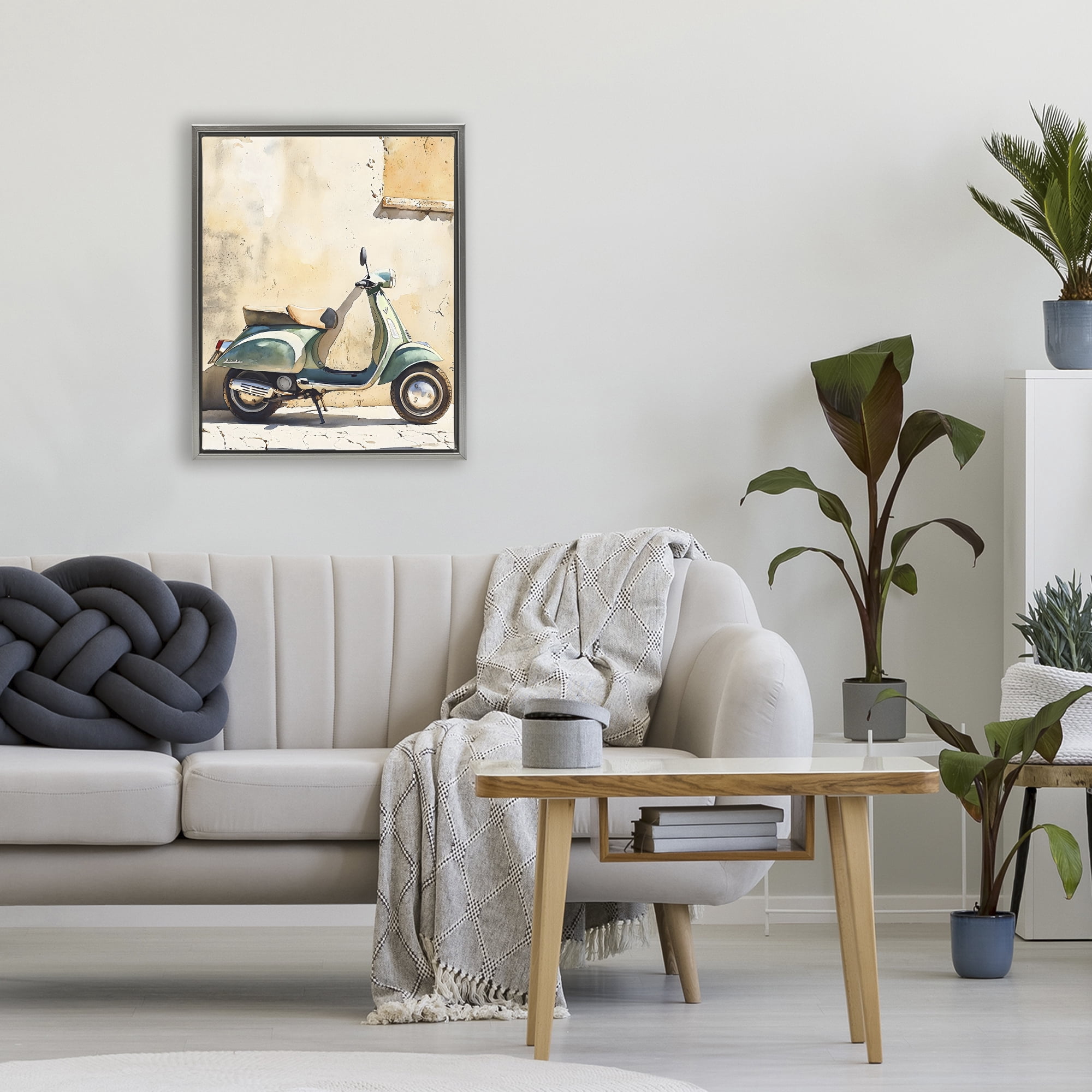 Stupell Industries Vintage Scooter on Italian Street Gray Framed Floater Canvas Wall Art, design by LSR Design Studio