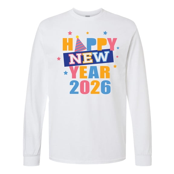 Inktastic Happy New Year Colorful 2026 with Stars Long Sleeve T-Shirt