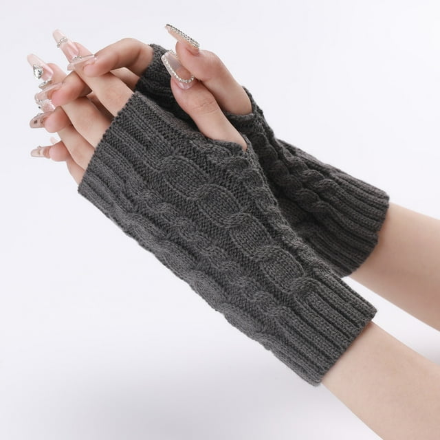 Nvzi Conjunto de 2 pares de mangas cálidas de punto, adecuadas para guantes de invierno cálidos sin agujeros para los pulgares para niños y niñas (gris oscuro)