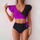 thumbnail image 2 of Conjunto de Trajes de Baño de Color Sólido de las Mujeres, una Pieza Conservadora con Bloqueo de Color, Ruffle Y División Lateral para la Playa Y la Piscina, Desgaste de Verano Modesto, 2 of 9