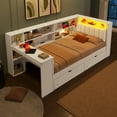 thumbnail image 2 of Euroco Wood Twin Size Daybed with Desk and Shelves, Captain Bed with Upholstered Headboard, LED Light and USB Charging, White, 2 of 16