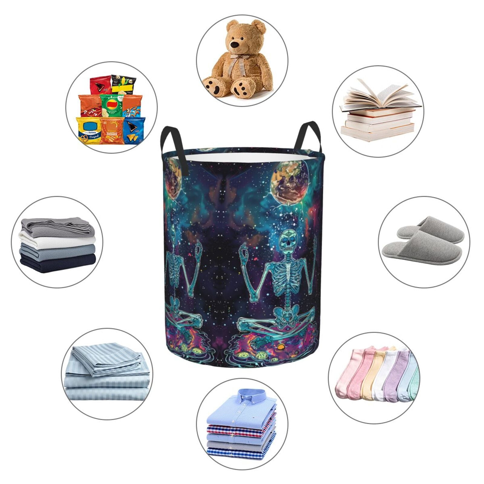 Large Laundry Basket with Handles - Space Skeleton Meditation Kids Baby Dirty Clothes Laundry Hamper for Bedroom Aesthetic