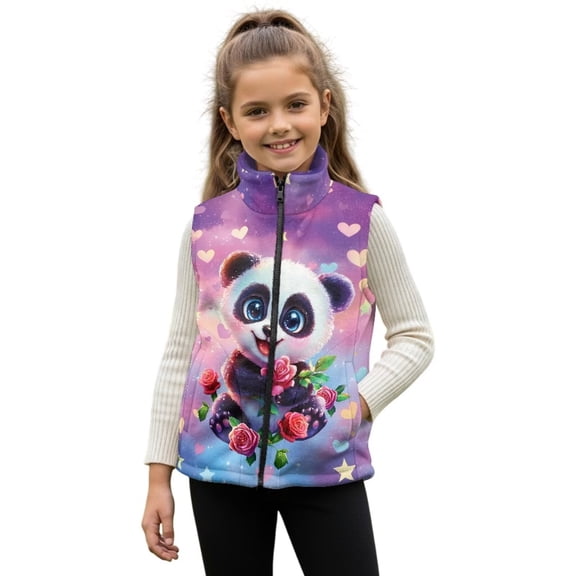 Pzuqiu Cute Panda Kids Outerwear Vest 2T Polyester Soft Zipper Winter Sleeveless Jacket with Pockets Warm Comfortable Fall Outerwear Versatile Fashion Casual Clothes for Girls