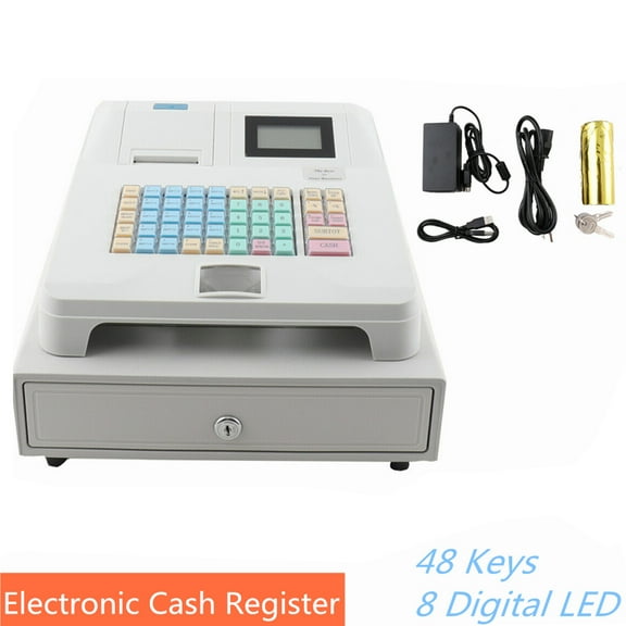 YILIKISS Cash Register With Drawer,Electronic Cash Register POS with 48 Keys 8 Digital LED Display