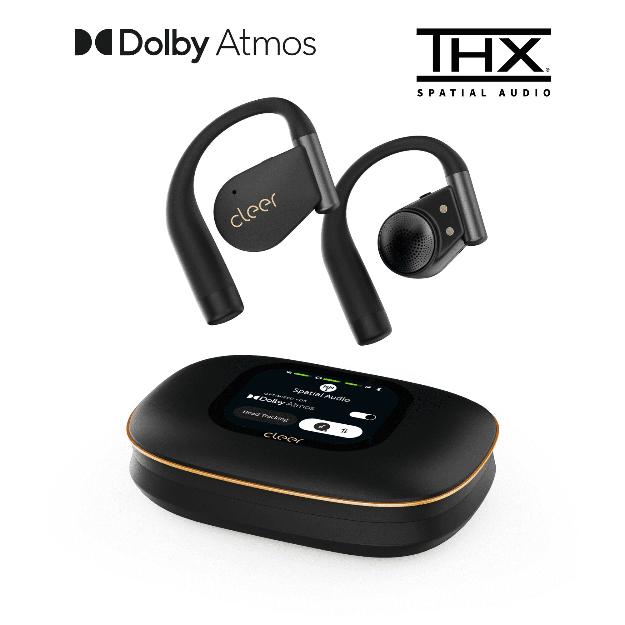 Cleer ARC 5 Open-Ear Wireless Earbuds with Ear Hooks, Dolby Atmos & THX Spatial Audio, 60H Battery, Fast Charge, IPX7 Waterproof Sports Headphones for Running & Workouts, Black