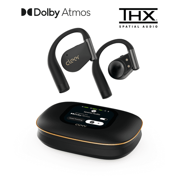 Cleer ARC 5 Open-Ear Wireless Earbuds with Ear Hooks, Dolby Atmos & THX Spatial Audio, 60H Battery, Fast Charge, IPX7 Waterproof Sports Headphones for Running & Workouts, Black