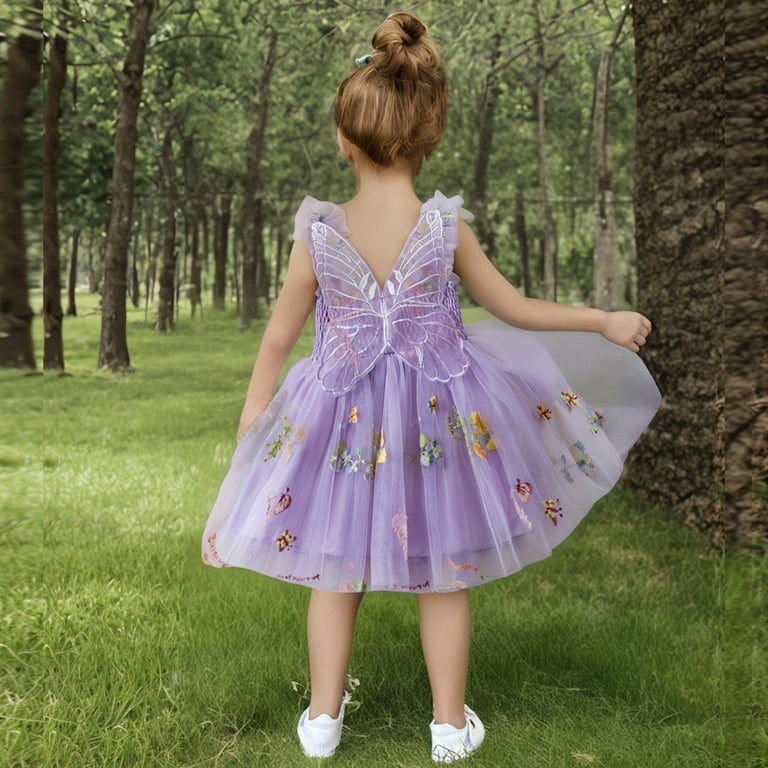 lcziwo Toddler Girls Birthday Party Dress Sleeveless Tulle Princess Dress  Floral Embroidery Formal Dresses for Photo Shoot Purple 100 - Walmart.com