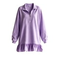 thumbnail image 6 of Levmjia Women's Dress Long Sleeve Polo Collar Quarter Zip Sweater Dress Casual Loose Fit Ruffle Hem Mini Dress Solid Color Fall Winter Dresses, 6 of 6