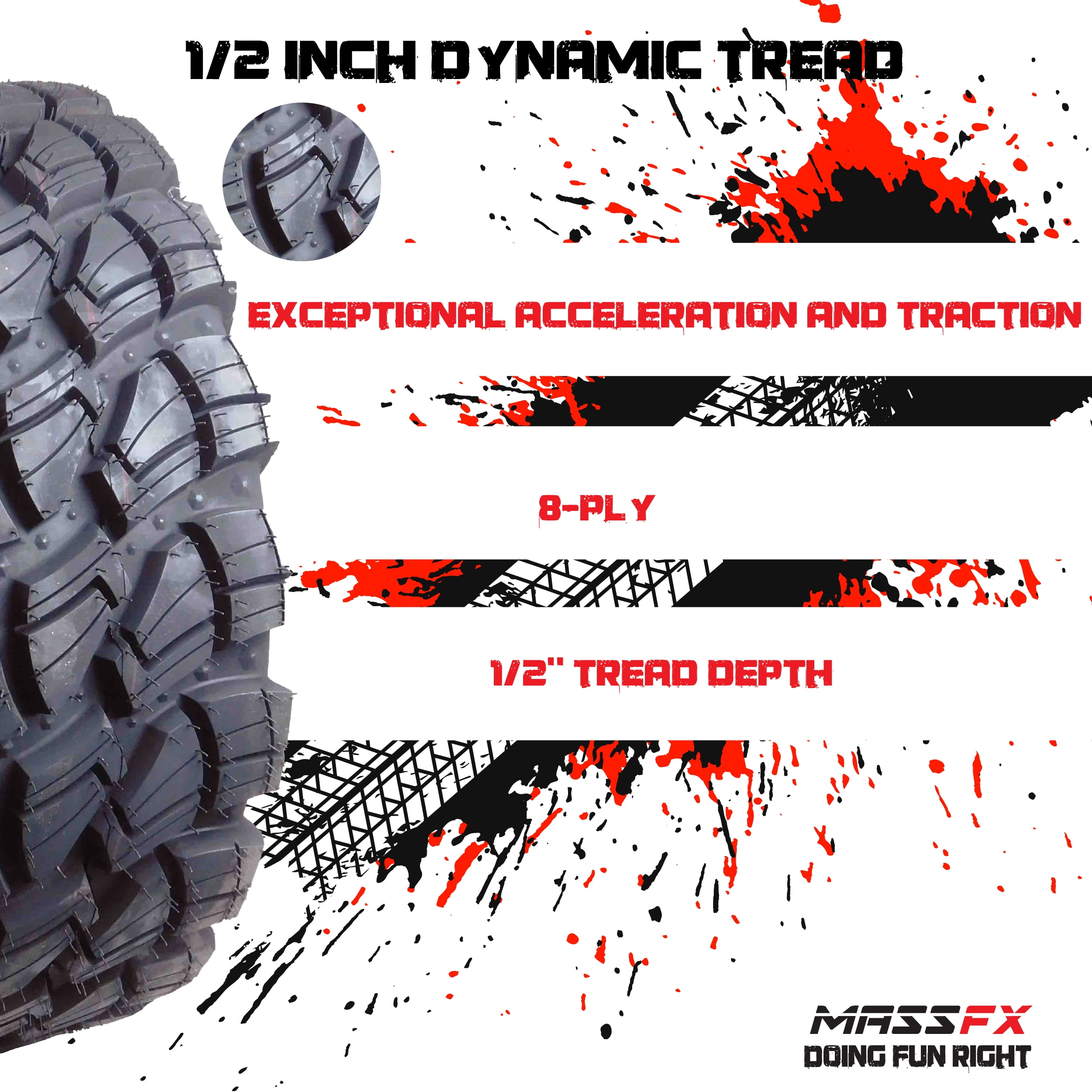 MASSFX 30x10-14 ATV Tires – Set Of 4, 8-Ply, All-Terrain, For RZR/UTV/ATV