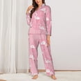 thumbnail image 3 of Kll Pink Flamingos And Flowers Print Women'S Long Sleeve Pajamas With Pants Sleepwear Loungewear 2 Set-Small, 3 of 9