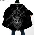thumbnail image 2 of Capa gruesa y cálida con capucha para hombre, abrigo con estampado 3D de armadura vikinga con símbolo de tatuaje de cuervo, abrigo de lana a prueba de viento, bata de Manta, 9, 2 of 4