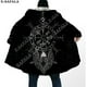 thumbnail image 2 of Capa gruesa y cálida con capucha para hombre, abrigo con estampado 3D de armadura vikinga con símbolo de tatuaje de cuervo, abrigo de lana a prueba de viento, bata de Manta, 9, 2 of 4