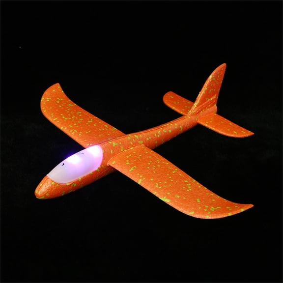 Foam Throwing Glider Airplane LED Light Up Head DIY Hand Launch Flying Toy Outdoor Sports Aircraft Model Orange