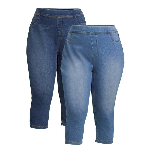 Terra & Sky Women's Plus Size High Rise Pull On Capri Jeggings, 2Pack