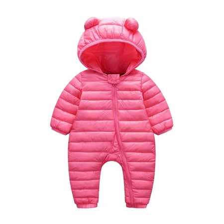 

Paille Baby Long Sleeve Cute Playsuit Zip Party Down Bodysuit Solid Color Travel Puffer Jumpsuit Romper Watermelon Red-Zip 73cm