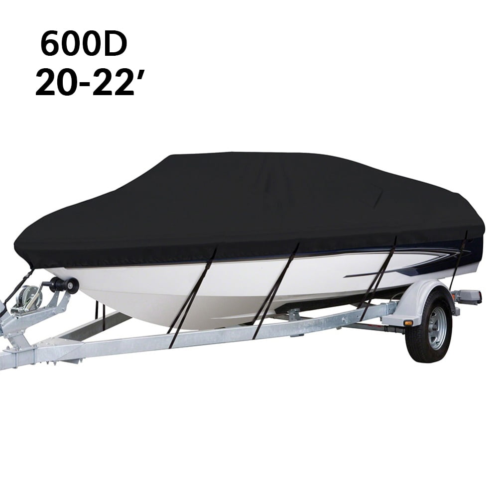 Fishing Boat Bass Boat Multiple Fits V-Hull Boat Covers,Trailerable Boat Cover Heavy Duty 600D Polyester Oxford Professional Bass Runabout Boat Cover Runabout 17-19 feet,Black 