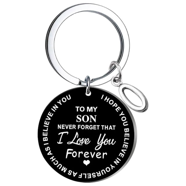 Llaveros para mujer, llavero de billetera, llavero de auto, llavero DIY para mi hijo, llavero de acero inoxidable negro con apellido de 26 letras, 2,5 cm, decoraciones de moda