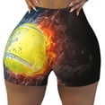 thumbnail image 2 of Logiee Tennis Ball On Fire And Water Print Women's Biker Shorts,Workout Gym Shorts,Scrunch Shorts,Tummy Control Hidden Scrunch Running Yoga Shorts-Medium, 2 of 8