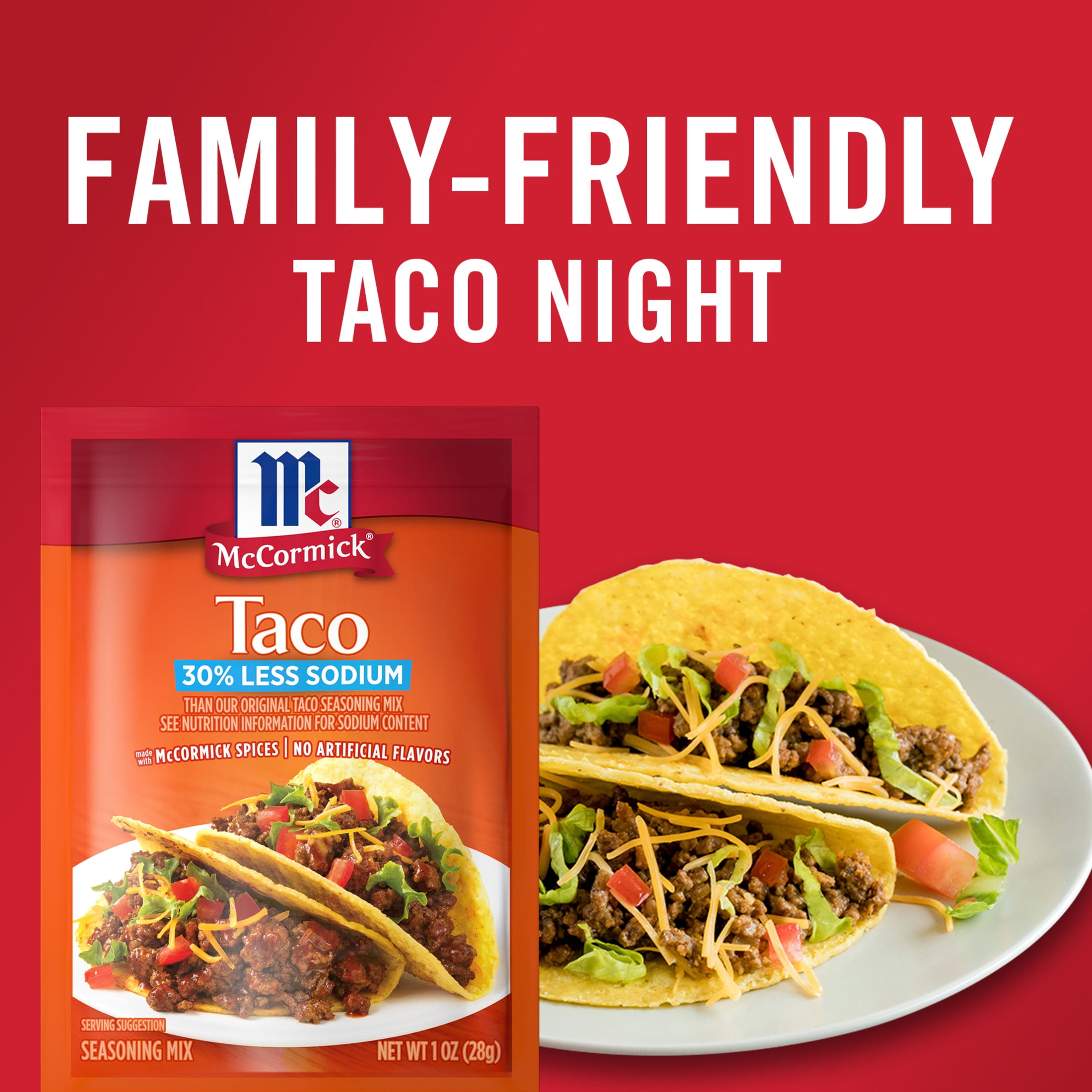 (12 pack) McCormick 30% Less Sodium Taco Seasoning Mix, 1.0 oz Packet
