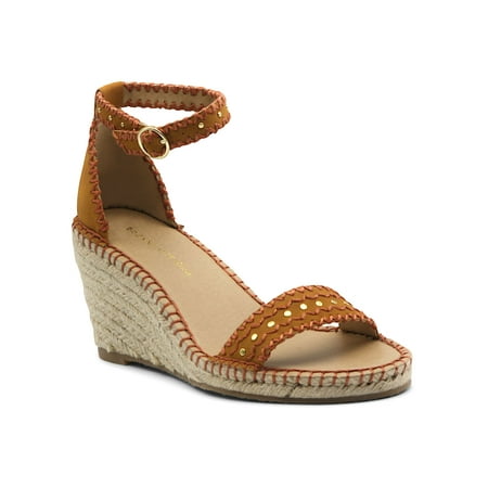 Image of ADRIENNE VITTADINI Womens Beige Strap Detailed With Lacing And R Adjustable Strap Charming Round Toe Wedge Buckle Espadrille Shoes 6