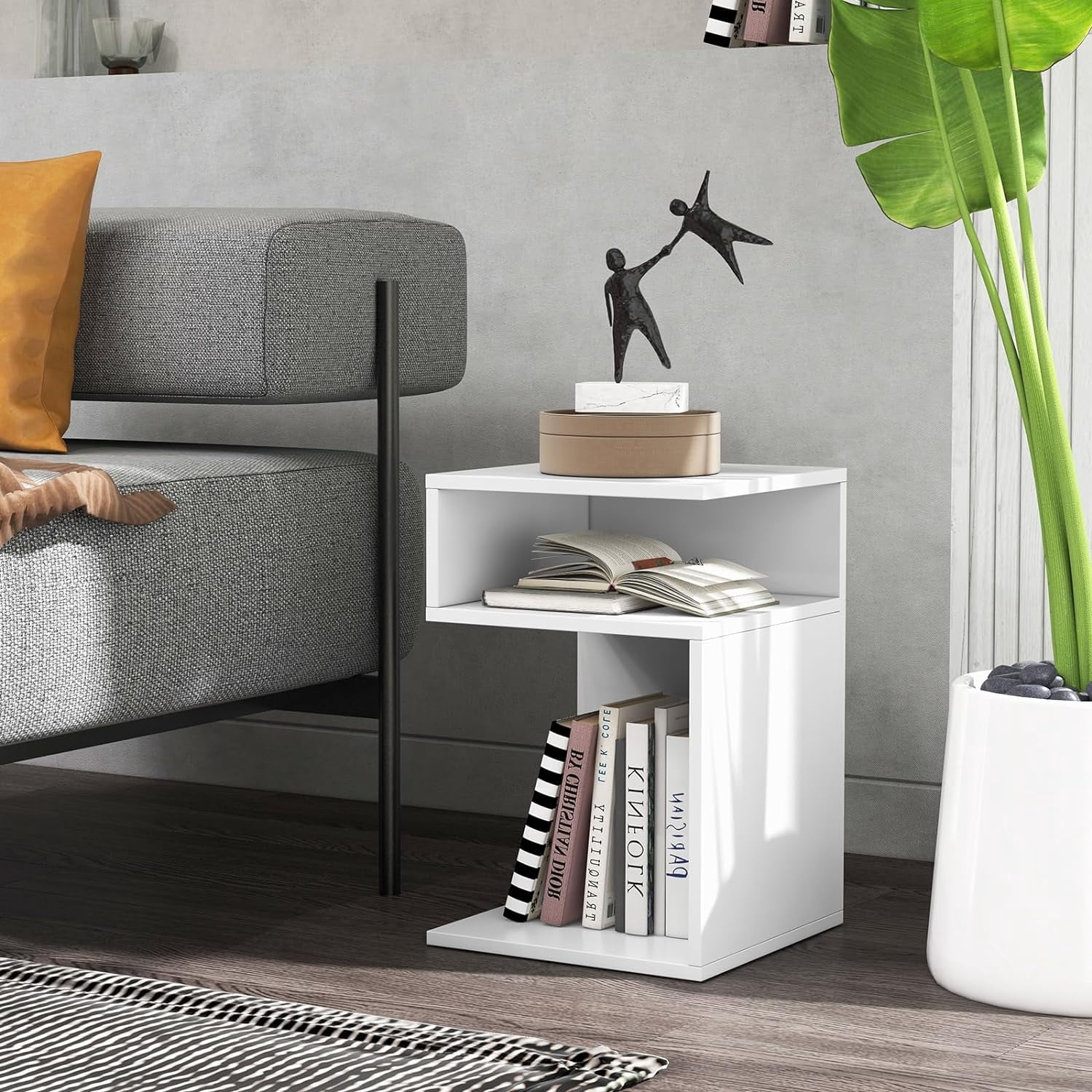 Gymax Modern Designer S-Shaped End Table Side Table for Small Space White