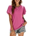thumbnail image 4 of Scyoekwg Summer Casual Tops for Women Trendy Short Sleeve T Shirts Tshirt Crewneck Ruffle Sleeve Going Out Tops Classic Solid Color Loose Comfy Blouse Tunic Tops (Hot Pink,XXL), 4 of 6