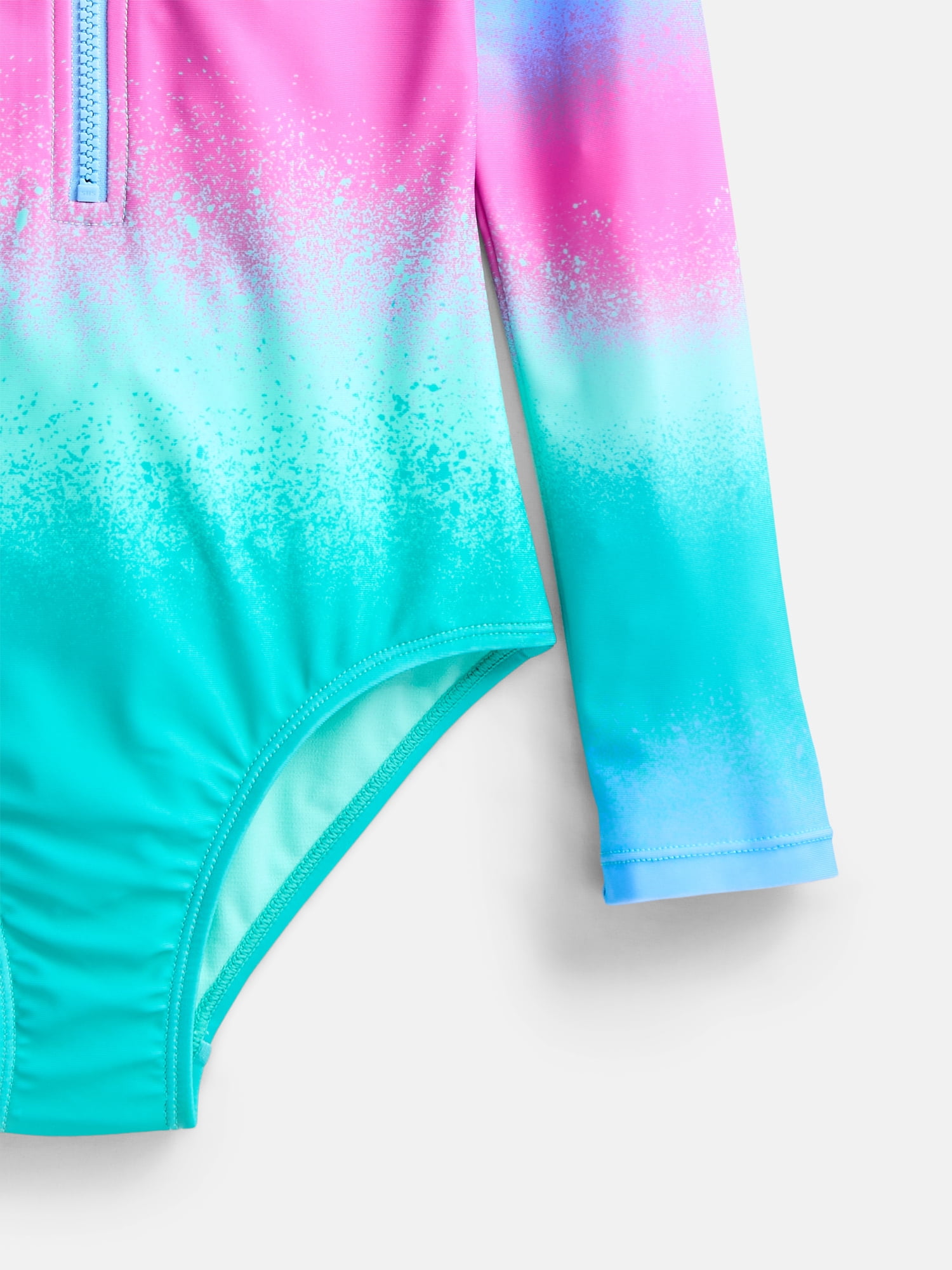 Wonder Nation Girls Zip Rash Guard Swimsuit with Long Sleeves, Sizes 4-16
