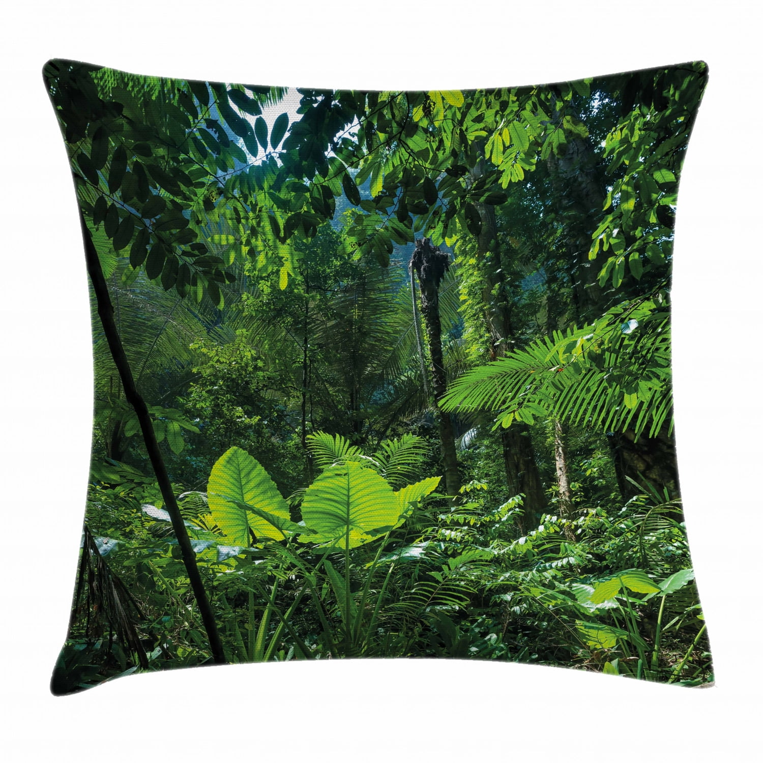 Plant Throw Pillow Cushion Cover, Green Jungle Untouched Nature