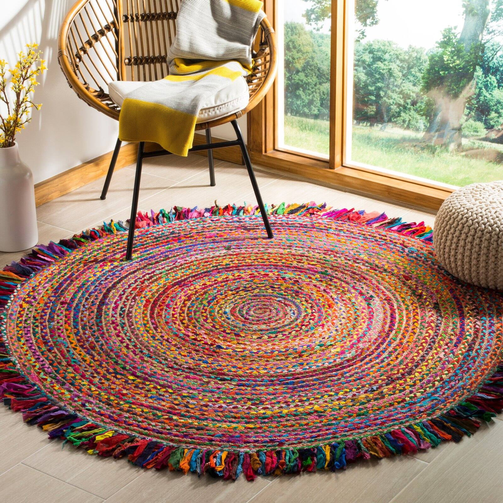 SAFAVIEH Cape Cod Victoria Braided Area Rug, 4' x 4' Round, Ivory/Denim