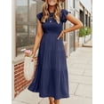 thumbnail image 3 of Inadays Women's Summer Dress Casual Midi Dress Flutter Short Sleeve Crew Neck Smocked Elastic Waist Tiered A-Line Dress, Navy, L, 3 of 8