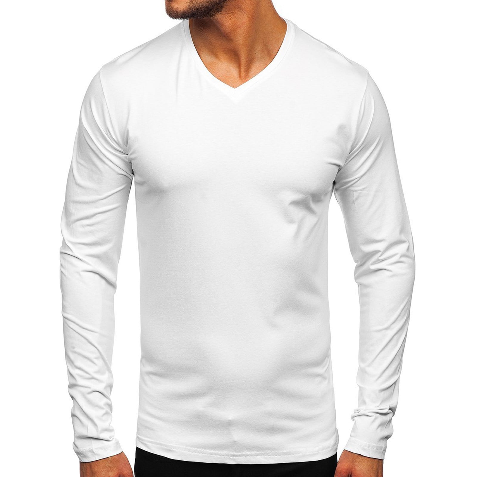 T-shirt manches longues col V blanc homme