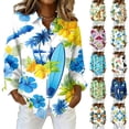 thumbnail image 4 of Minjewel Women's Casual Hawaiian Print Button Down Shirt Long Sleeve with Collar Floral Design Top for Spring Summer Fashion Beach Party Outfit,Green,L, 4 of 6