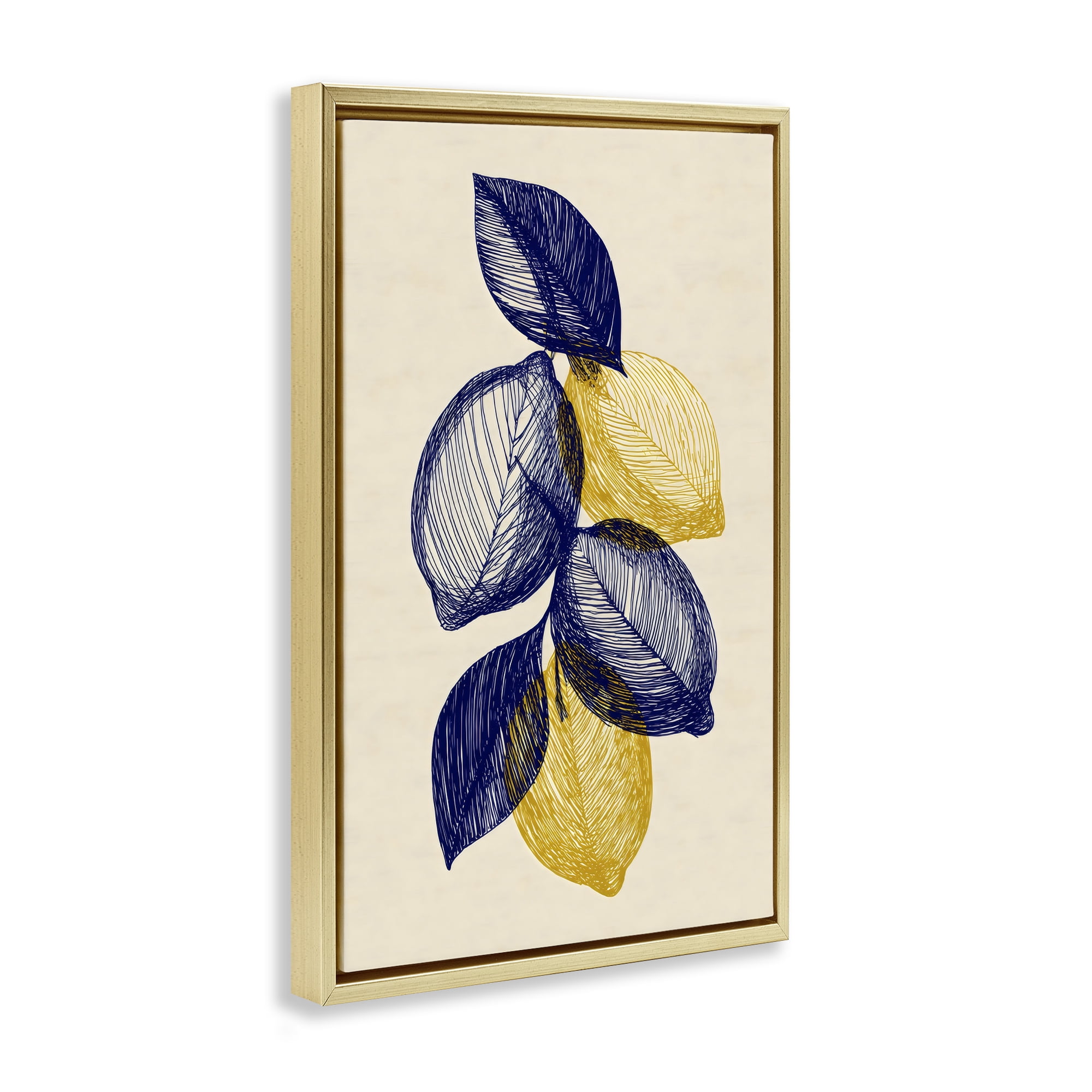 Stupell Industries Navy Lemons Botanical Sketch Gold Framed Floater Canvas Wall Art, design by Petal Prints Design