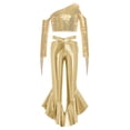 thumbnail image 3 of Sholeno Girls 2-Piece Disco Outfits Sequin Tassel Crop Top with Metallic Bell Bottoms Shiny Dance Pant Suit Gold 14, 3 of 7