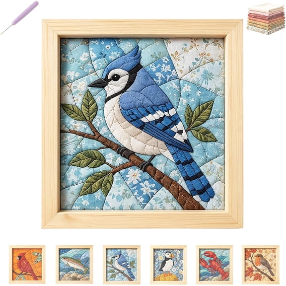 No-Sew Kinusaiga Fabric Art Kit, DIY No-Sew Kinusaiga Fabric Art Kit, Relaxing Handmade Art Project for Adults,Blue Bird